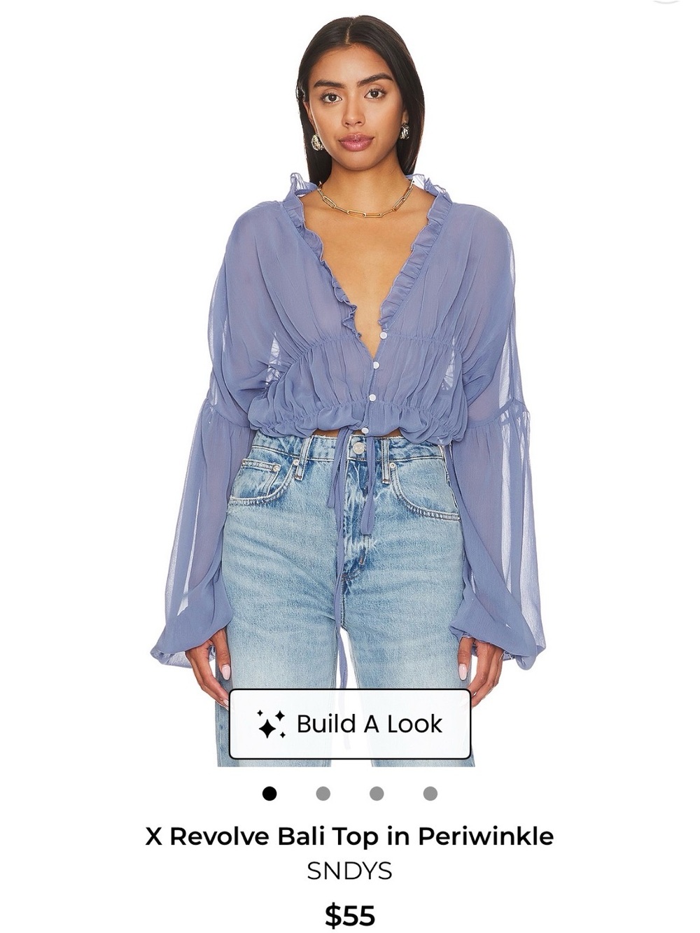REVOLVE Periwinkle Sheer Ruffle Tie-Front Blouse